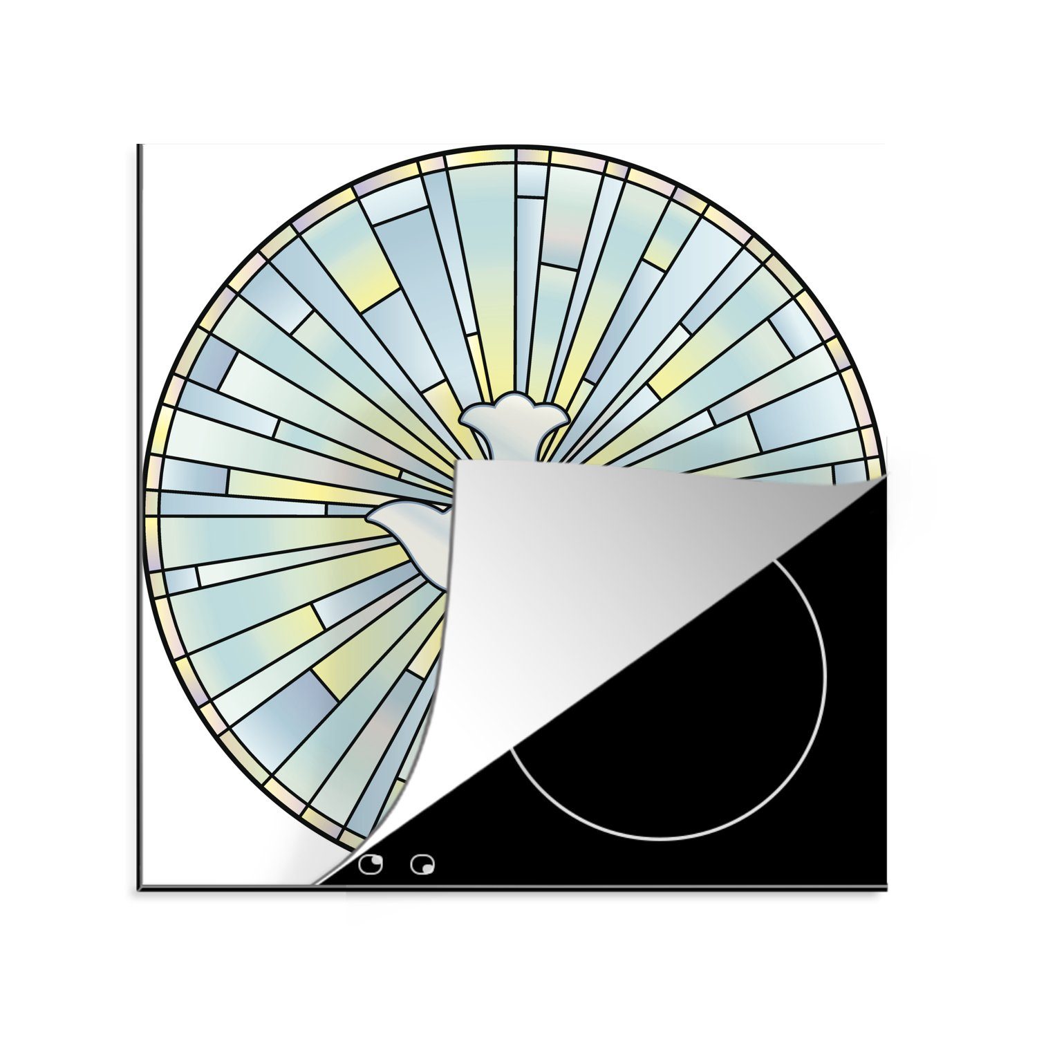 MuchoWow Herdblende-/Abdeckplatte Illustration einer Taube in farbigem Glas, Vinyl, (1 tlg), 78x78 cm, Ceranfeldabdeckung, Arbeitsplatte für küche