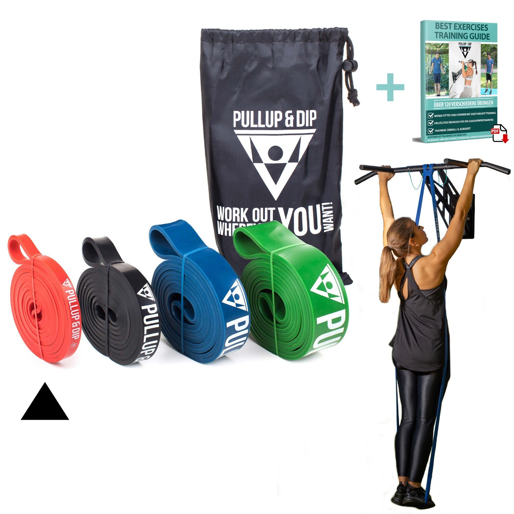 Pullup & Dip Trainingsband »Fitnessbänder mit Tasche, Türanker (bei Sets)  und Übungsguide«