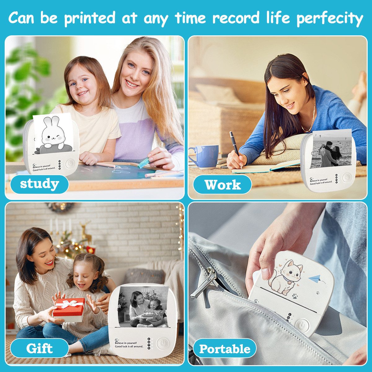 ibettertec Lernspielzeug Thermodrucker,Bluetooth Etikettendrucker,Fotodrucker 14 Rollen Papier (Tragbarer Aufkleber Drucker, für Geschenke, Studiennotizen, Anatomische Diagramme, Fotos), Kinderspielzeug, 14 Rollen Papier und 6 Bunte
