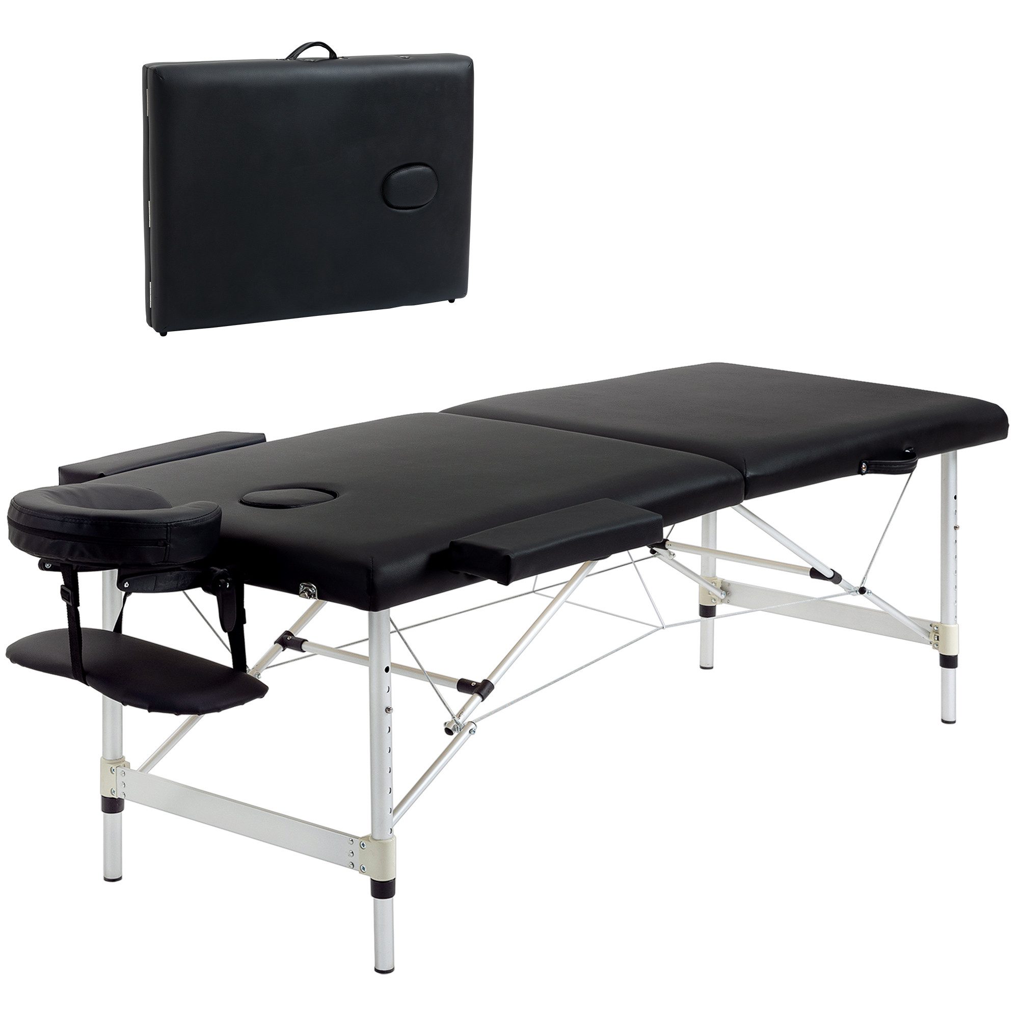 HOMCOM Massageliege Massagebett mit Kopfstütze, Armlehnen, 90cm Breit, bis 225kg belastbar (2 Zonen klappbarer Massagetisch, 1-St., höhenverstellbare Massagebank), 90cm Breit bis 225 kg belastbar, Schwarz