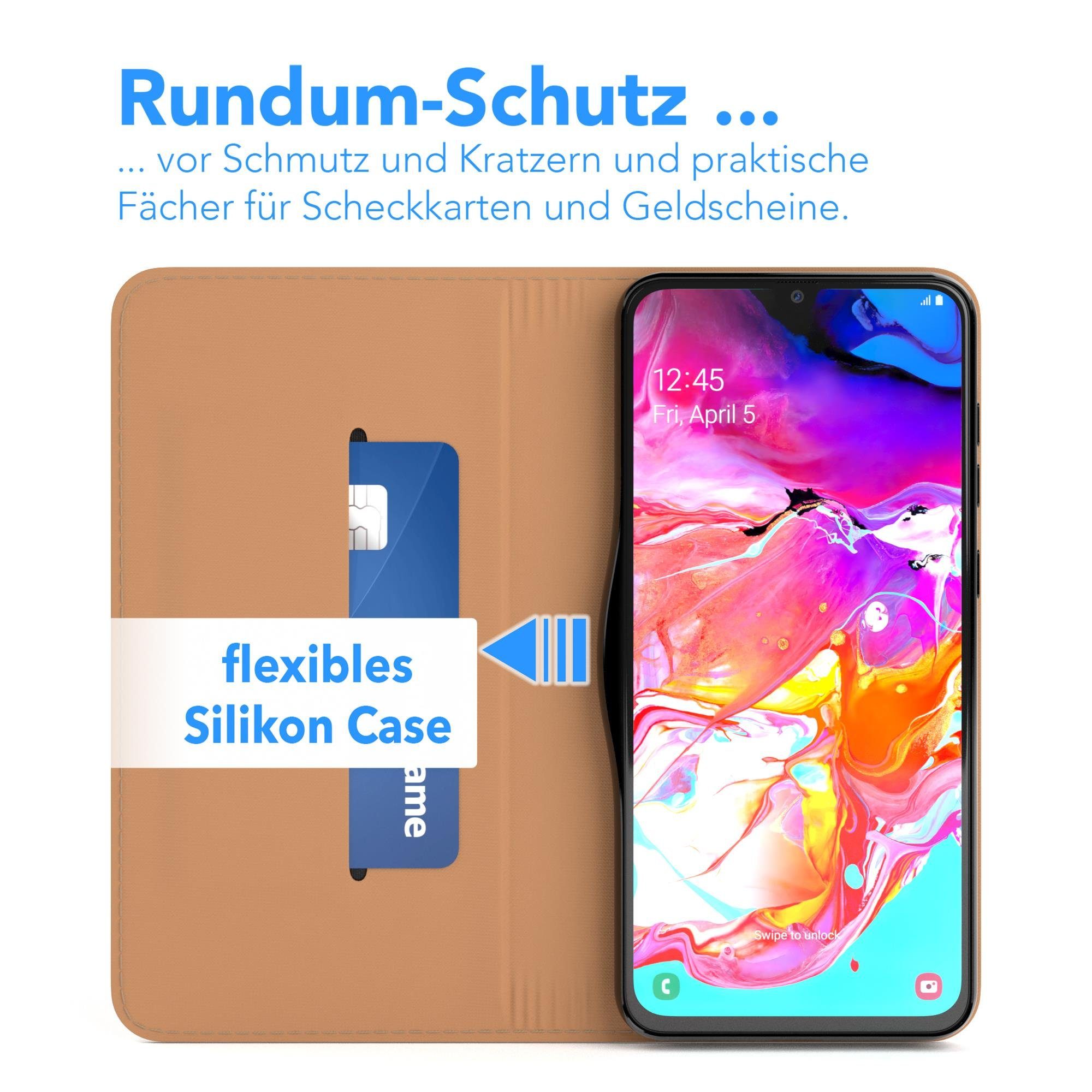 EAZY CASE Handyhülle Bookstyle Vintage für Samsung Galaxy A70 6,7 Zoll, Tasche Kunstleder Etui Handytasche mit Standfunktion Hülle Hellbraun