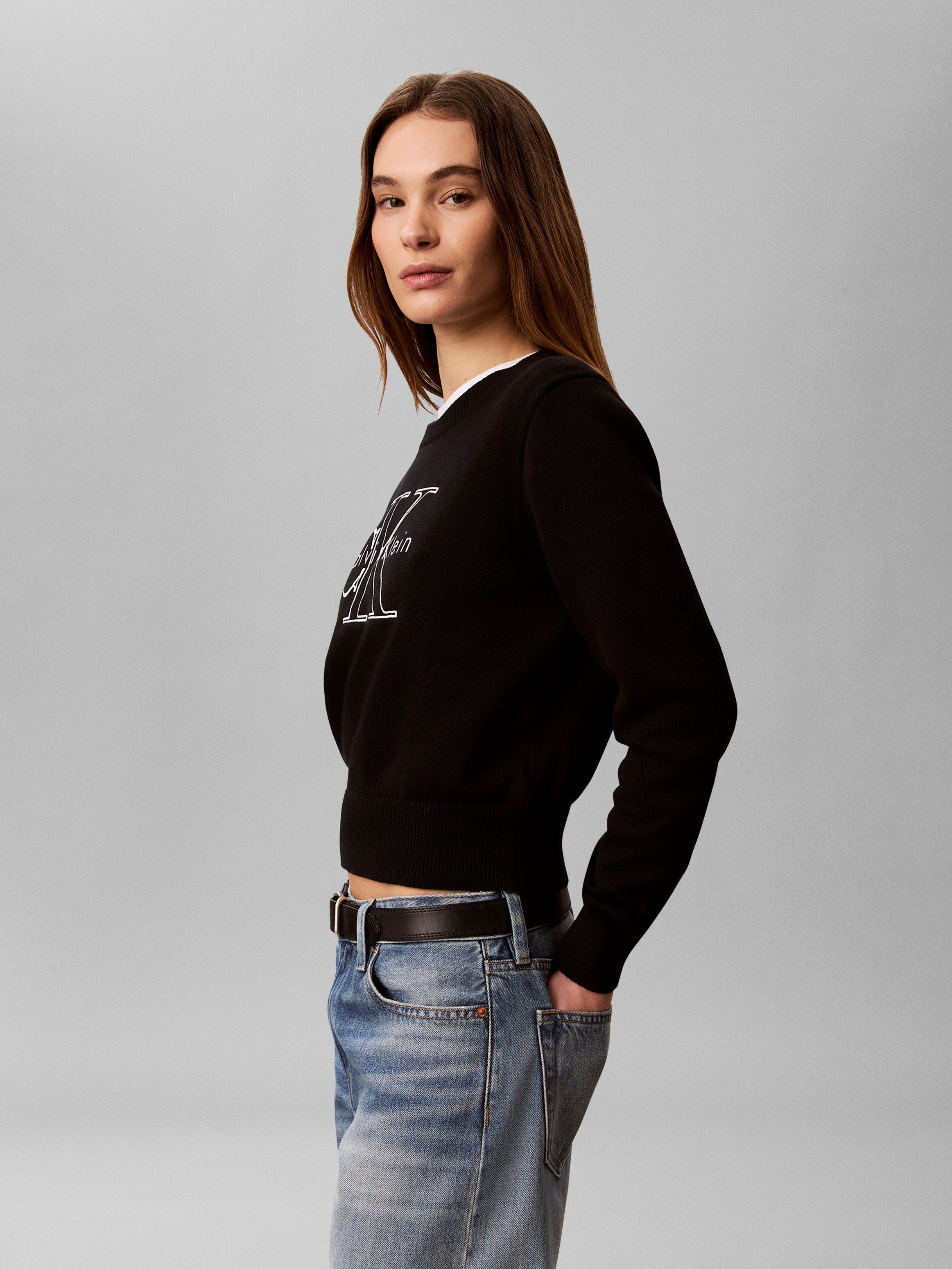 Calvin Klein Jeans Strickpullover Feinstrick, reine Baumwolle, Stickerei