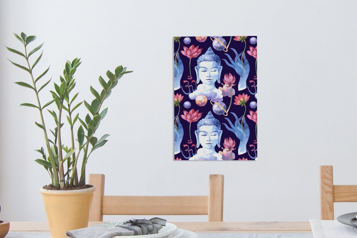 Hand, Buddha Gemälde, Leinwandbild St), - OneMillionCanvasses® Kopf (1 Leinwandbild bespannt Zackenaufhänger, - inkl. fertig 20x30 cm