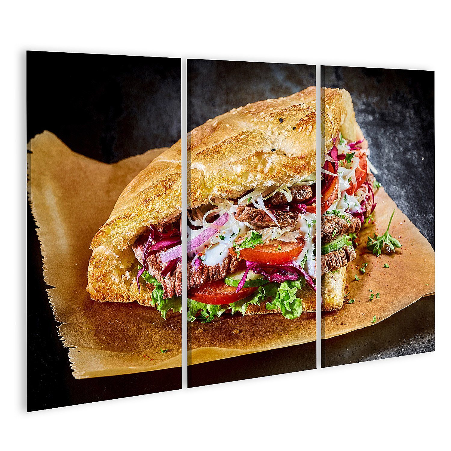 islandburner Leinwandbild Bild auf Leinwand Türkischer Döner Kebab auf goldenem, geröstetem Flad
