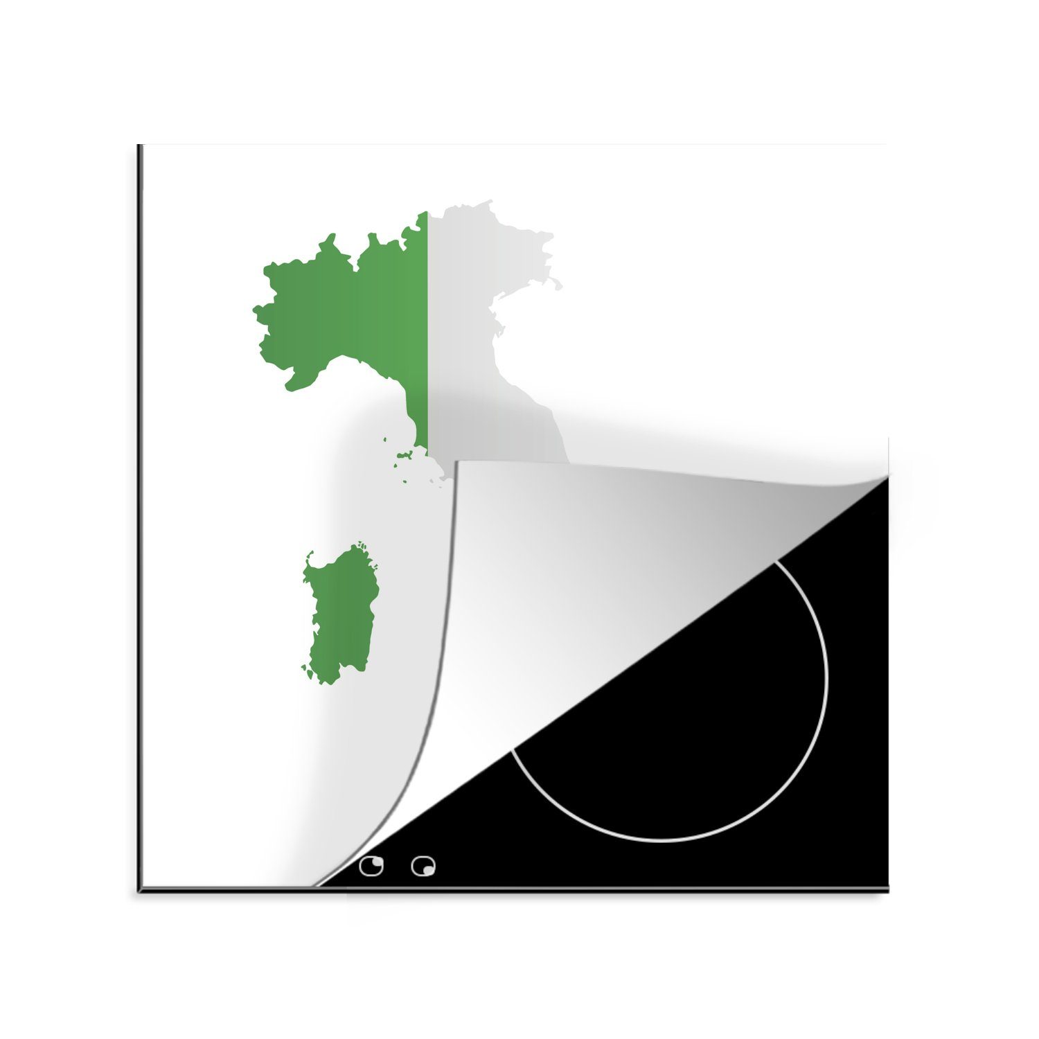 MuchoWow Herdblende-/Abdeckplatte Karte von Italien mit der Flagge, Vinyl, (1 tlg), 78x78 cm, Ceranfeldabdeckung, Arbeitsplatte für küche