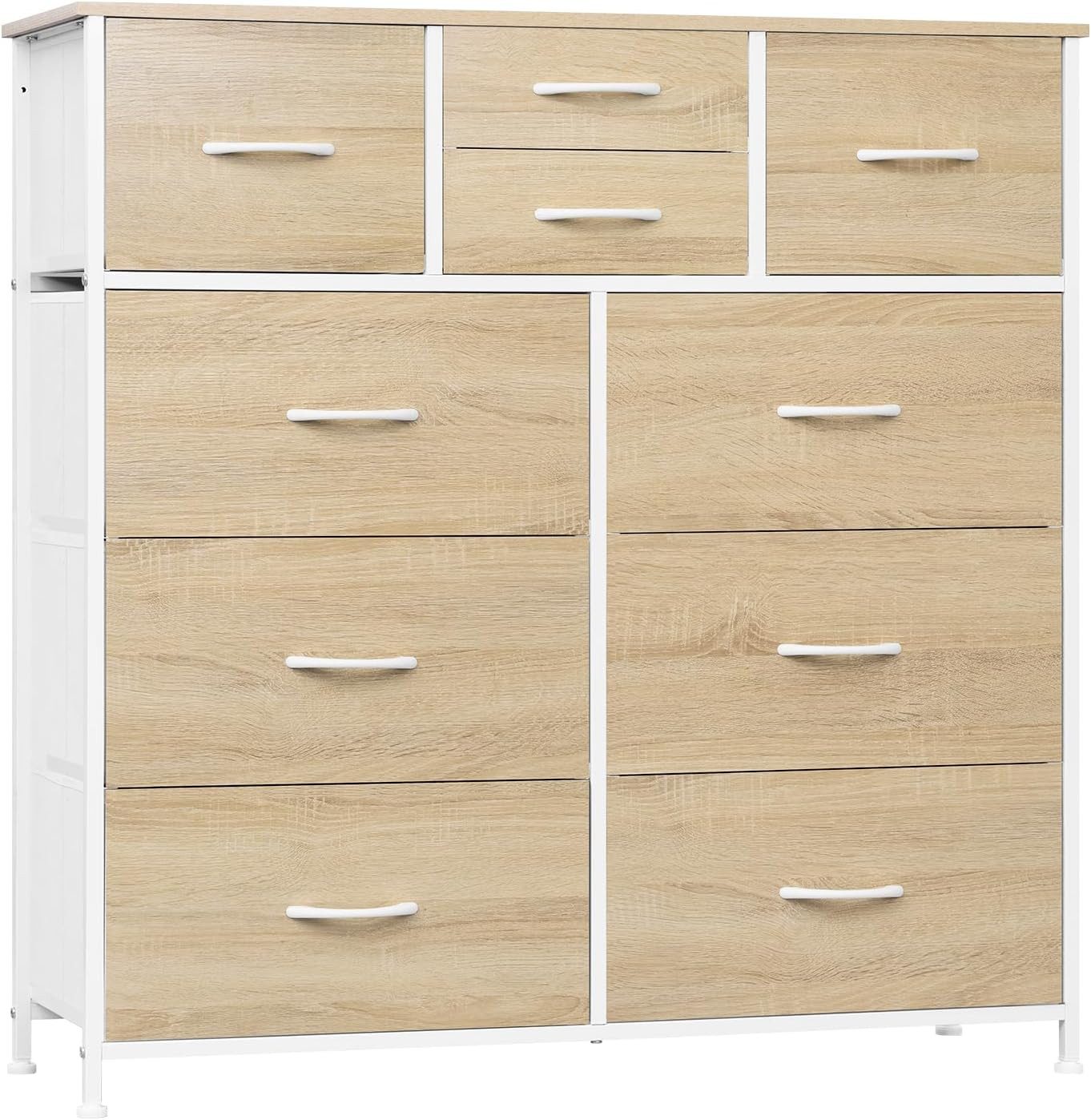 Woltu Kommode, mit 10 Schubladen aus Stoff, Metallrahmen, Industrial Stil