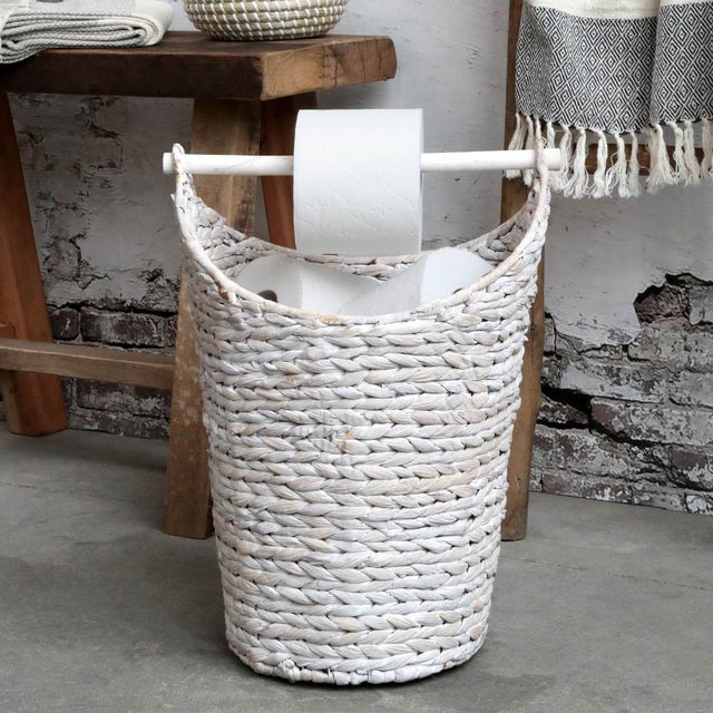Chic Antique Toilettenpapierhalter Toilettenpapierhalter weiß Korb mit Stange Badkorb für Toilettenpapier