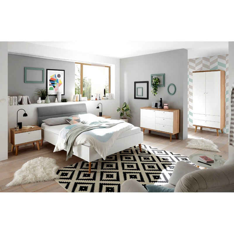 Lomadox Jugendzimmer-Set MAINZ-61, (Sparset), Eiche Riviera weiß matt und grau skandinavisches Design