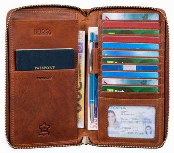 Benthill Brieftasche Echt Leder Reisebrieftasche Dokumententasche Organizer RFID Geldbörse, RFID-Schutz Kartenfächer Münzfach Reißverschlussfach