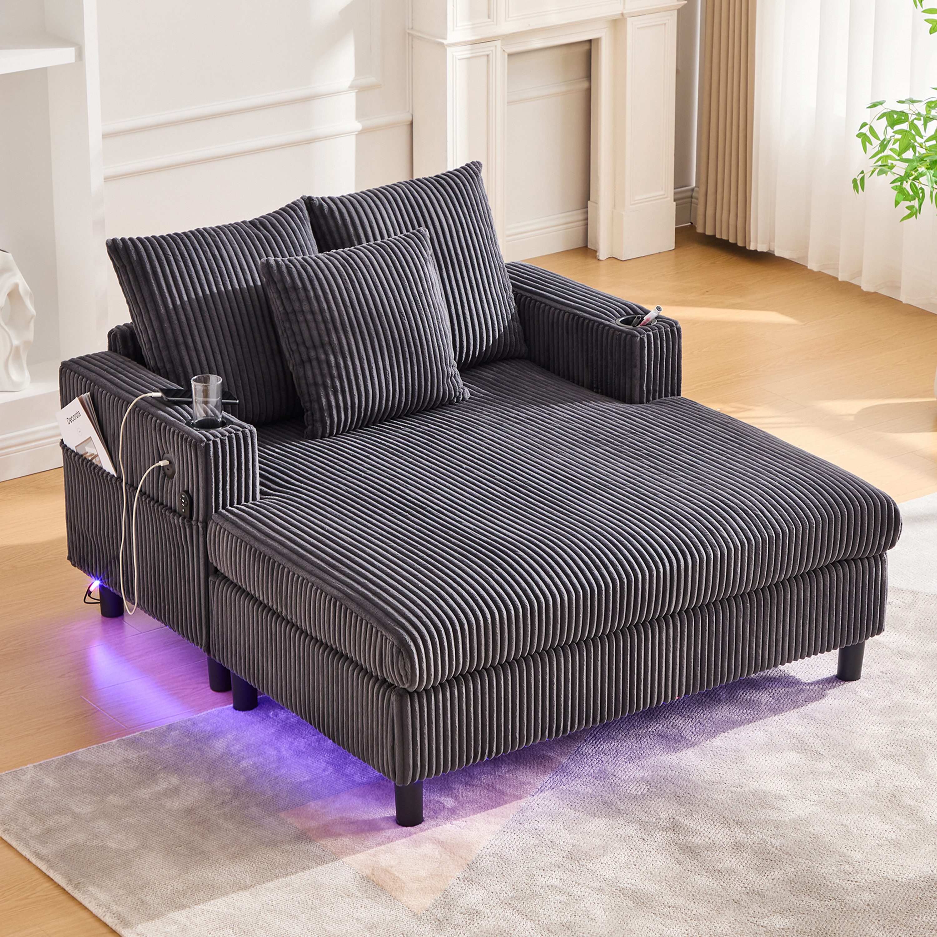 HAUSS SPOLE Schlafsofa mit schlaffunktion,couch Wohnzimmersofa mit LED und USB-Anschlüssen