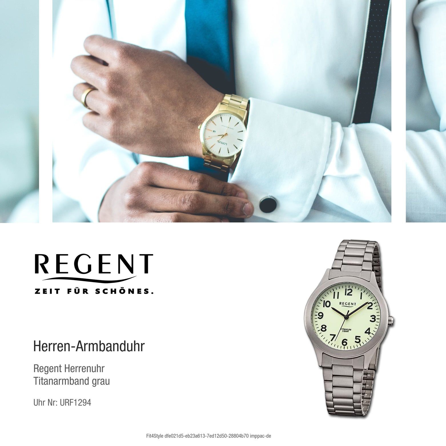 Regent Quarzuhr Regent Herren Armbanduhr Analog, (Analoguhr), Herren Armbanduhr rund, extra groß (ca. 36,4mm), Titanarmband