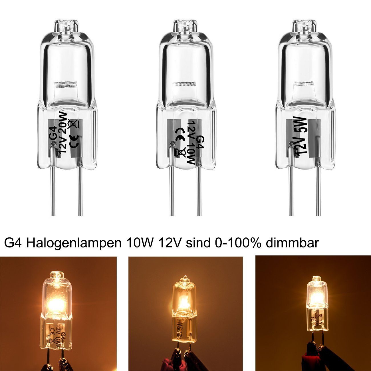 LETGOSPT Flutlichtstrahler 10x 12V Halogen G4 20W Stiftsockellampen Dimmbar 10W