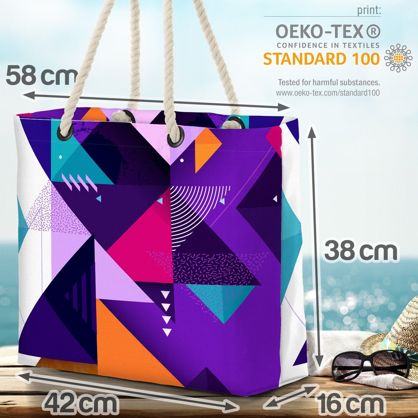 abstrakt bunt Bag Beach (1-tlg), Abstrakt Strandtasche Pyramiden VOID Dreieck geometrisch Dreieck Elemente