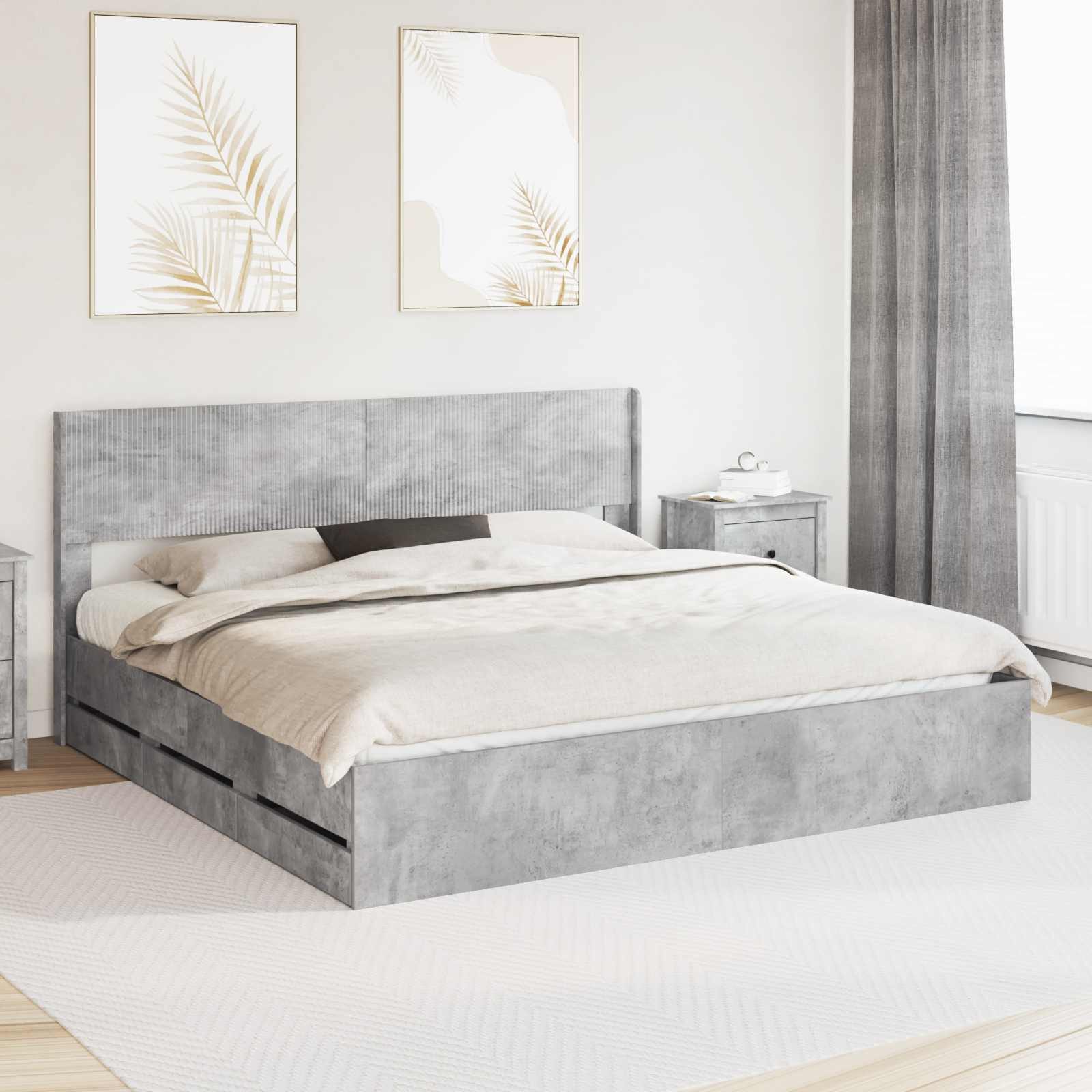 vidaXL Bett Bettgestell mit Stauraum und Kopfteil Betongrau 180 x 200 cm (1-tlg)