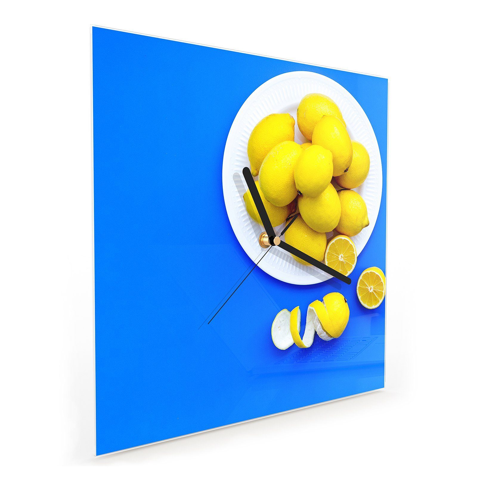 Wanduhr gemischt x Wandkunst Primedeco 30 Größe mit Zitronen Glasuhr Wanduhr cm Motiv 30