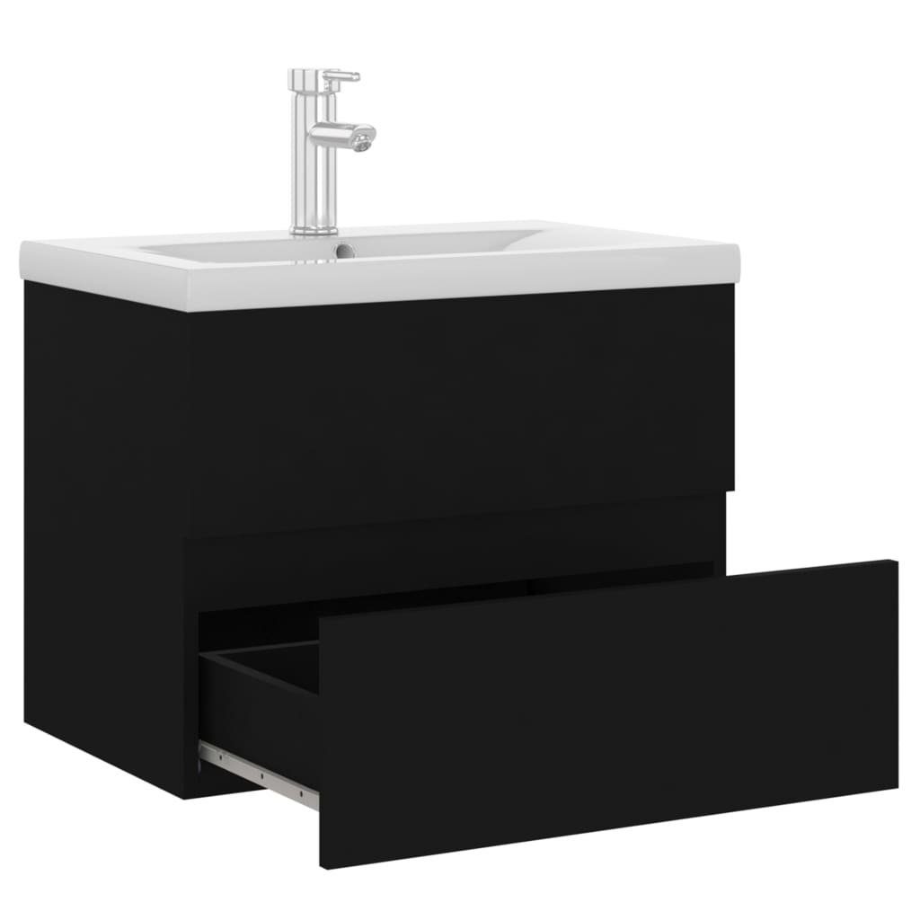 vidaXL (1-St) Einbaubecken mit Schwarz Holzwerkstoff Waschbeckenunterschrank Badezimmerspiegelschrank