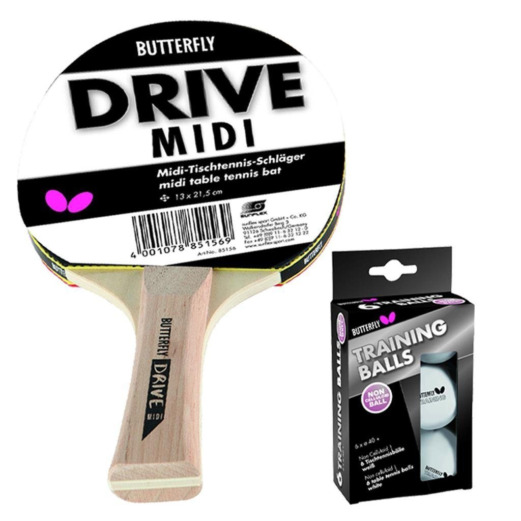 Tischtennisschläger Drive Midi + 6 Bälle weiß