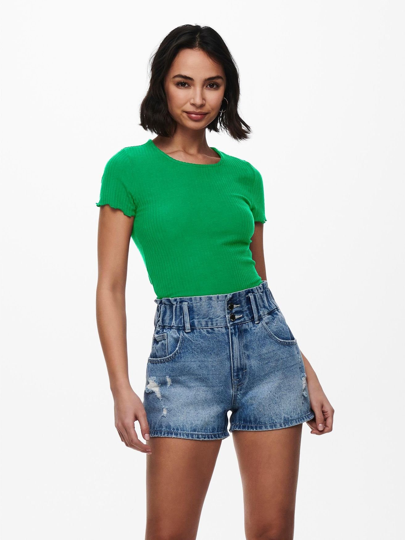 ONLY T-Shirt Gerippt Cropped Kurzes Rundhals günstig online kaufen