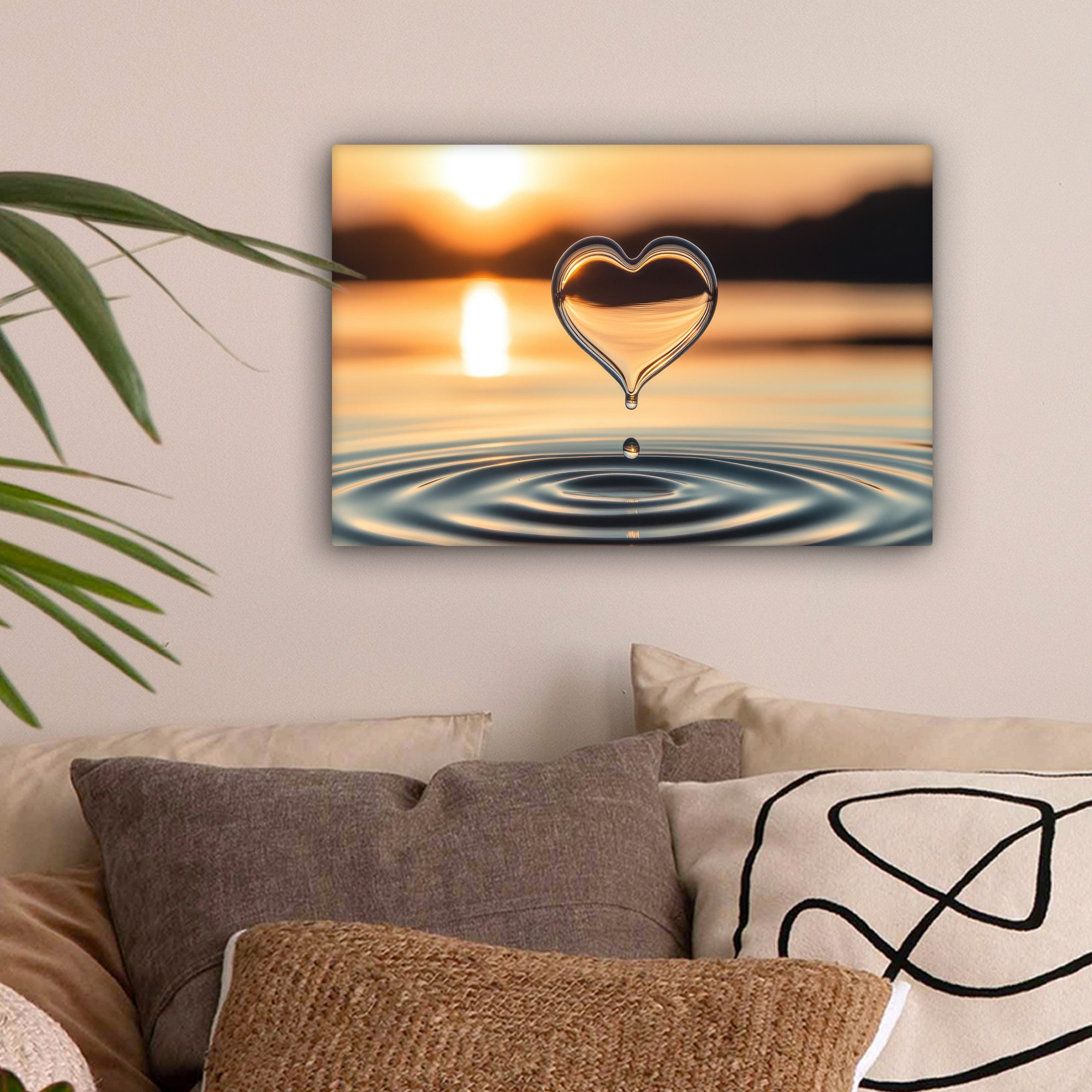 OneMillionCanvasses® Leinwandbild Herz - Wasser - Sonnenuntergang - Natur - günstig online kaufen
