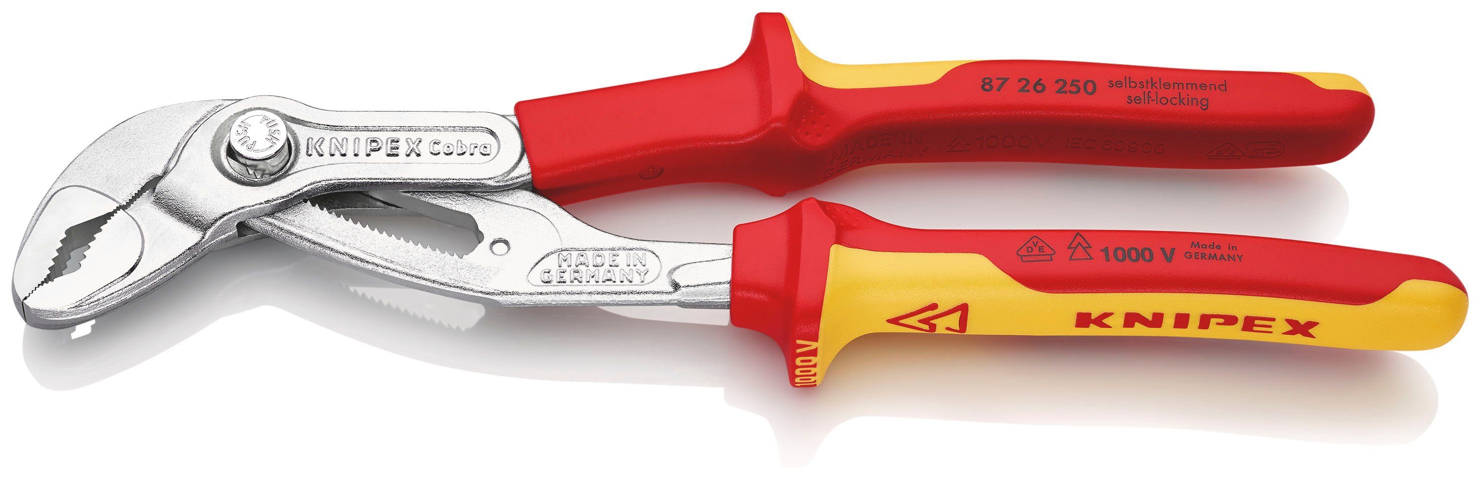 Knipex Wasserpumpenzange 87 26 250 Cobra® VDE Hightech, 1-tlg., verchromt, isoliert mit Mehrkomponenten-Hüllen, VDE-geprüft 250 mm