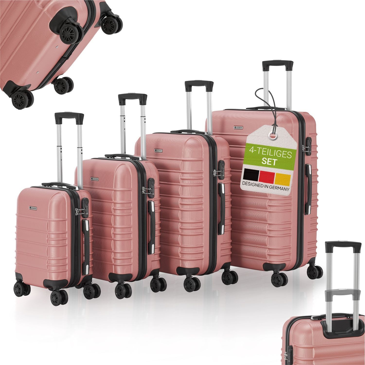 Juskys Чемоданы на колесах et Rom, 4 Rollen, (4 tlg., 4-teilig), 4 Koffer, 360° Rollen, robuste Hartschale, mit Zahlenschloss