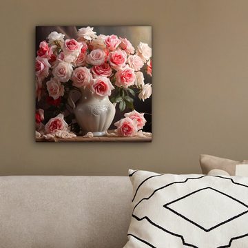 OneMillionCanvasses® Leinwandbild Blumen - Rosen - Vase - Stilleben - Blumenstrauß, (1 St), Leinwand Bilder für Wohnzimmer Schlafzimmer, 20x20 cm