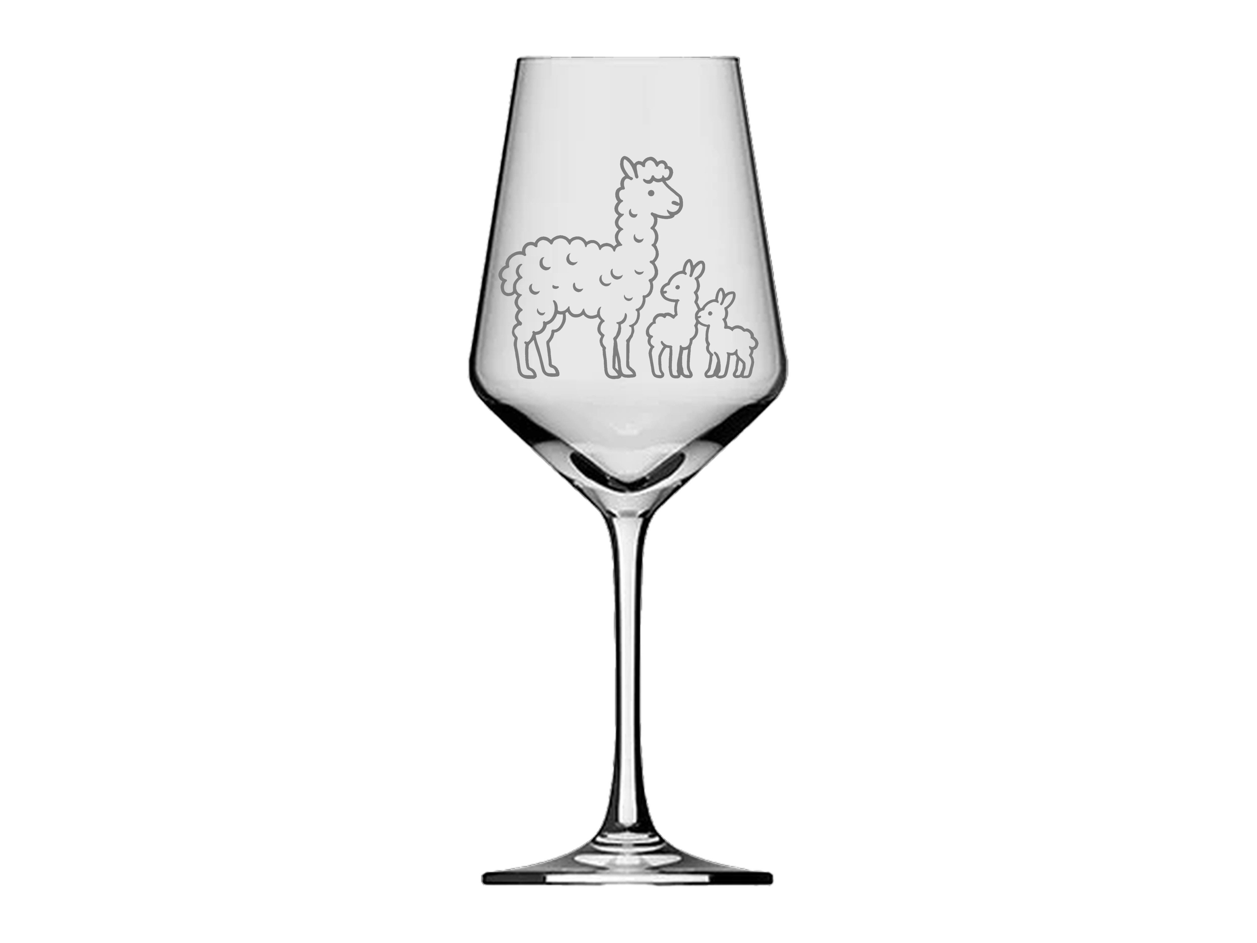 eXODA Weinglas Motiv Gravur niedliche Alpakas mit Babys 350ml Gravur, 1-tlg., Glas, Atemberaubende Darstellung