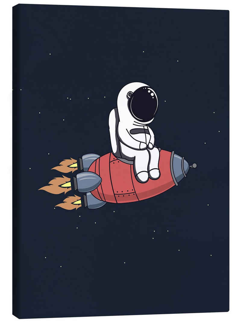 Posterlounge Leinwandbild Kidz Collection, Kleiner Astronaut mit Rakete, Kinderzimmer Kindermotive
