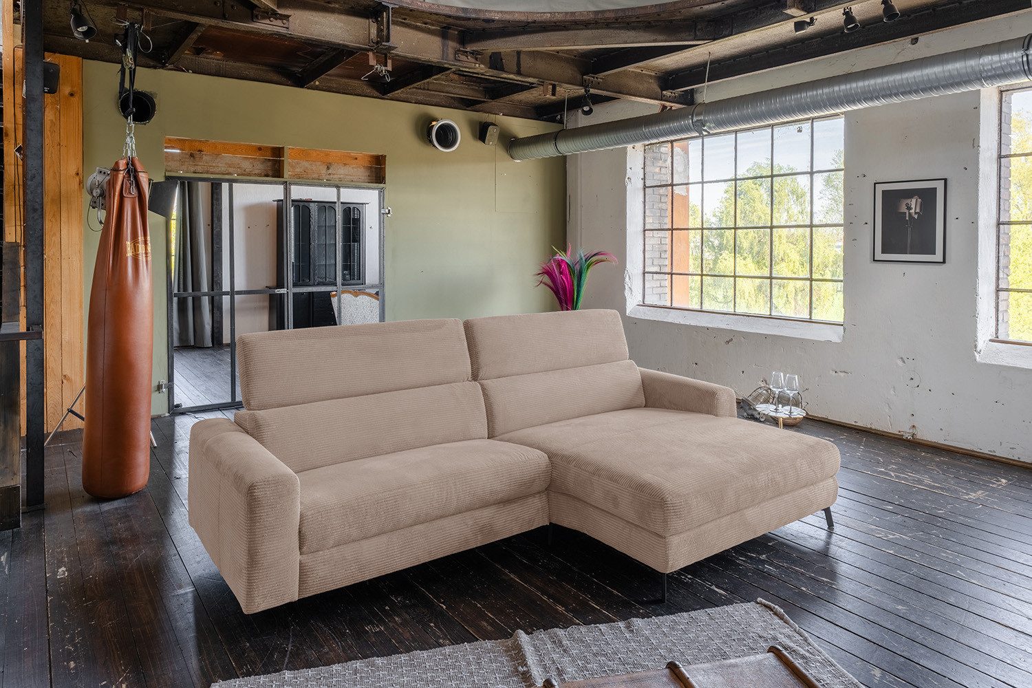 KAWOLA Ecksofa LAISKA, Couch Cord verschiedene Farben 282x177 cm