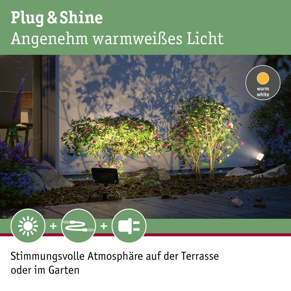 Strahler Leuchtmittel keine Außenstrahler in verbaut, LED Gartenstrahler Plug IP65, LED fest Shine 6,8W Ja, warmweiss, Paulmann & Schwarz LED, enthalten: 650lm Angabe,
