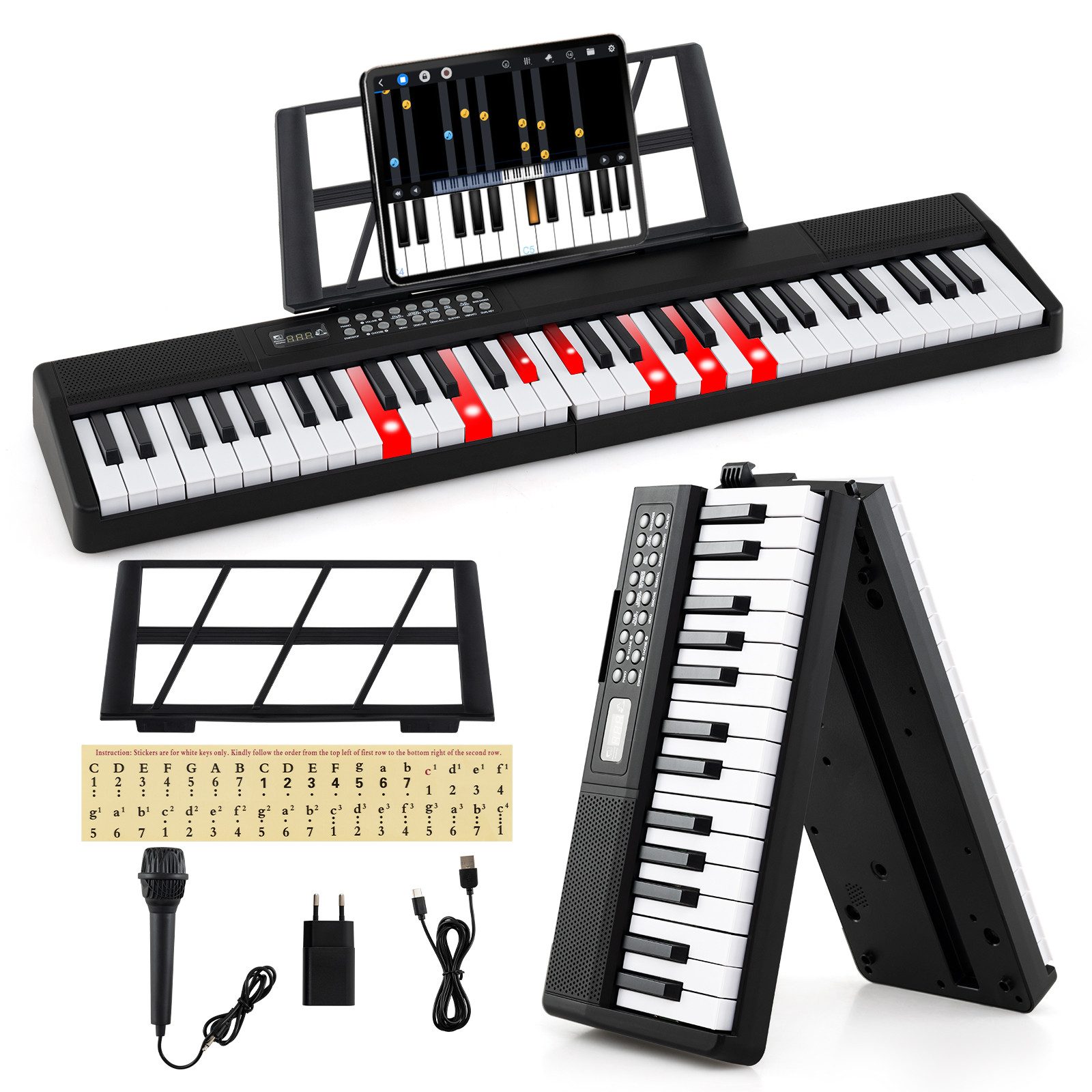 COSTWAY Home-Keyboard (1-St), 61-Tasten Keyboard Piano, faltbar, mit Dual-Lautsprechern