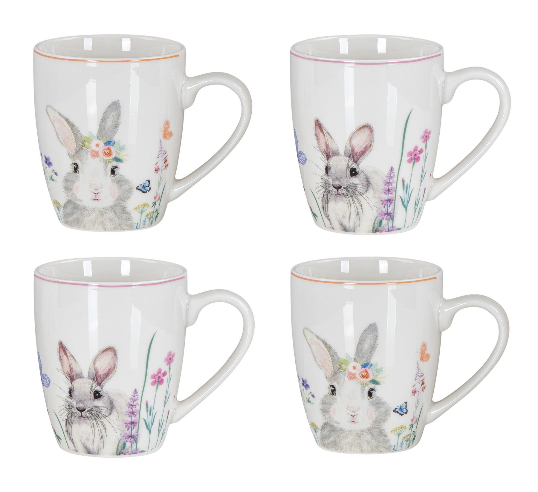 Levandeo® Tafelservice, 4er Set Osterbecher Osterhase Kaffeetasse Ostern Porzellan 300ml