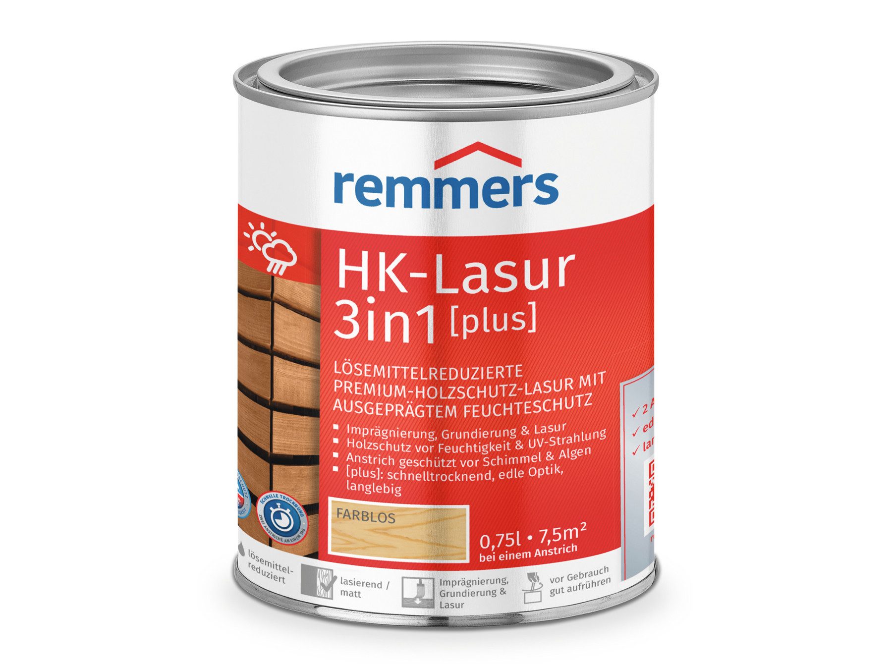 Remmers Holzschutzlasur HK-Lasur 3in1 [plus] ebenholz matt 0,75 Liter, 3fach Holzschutz mit Imprägnierung + Grundierung + Lasur