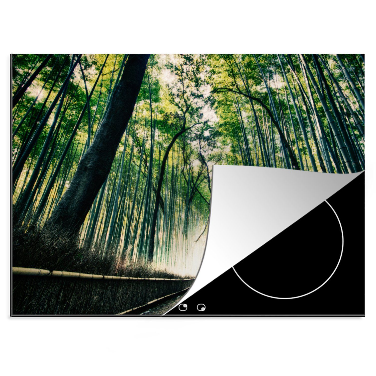MuchoWow Herdblende-/Abdeckplatte Bambuswald in Arashiyama, Japan, Vinyl, (1 tlg), 70x52 cm, Mobile Arbeitsfläche nutzbar, Ceranfeldabdeckung