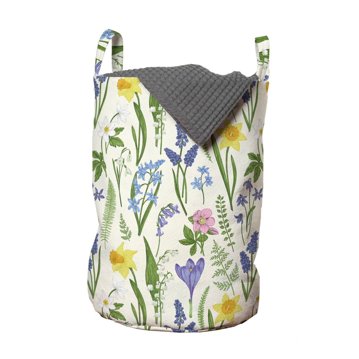 Abakuhaus Wäschesäckchen Wäschekorb mit Griffen Kordelzugverschluss für Waschsalons, Frühling Rural Meadow Garten-Blumen