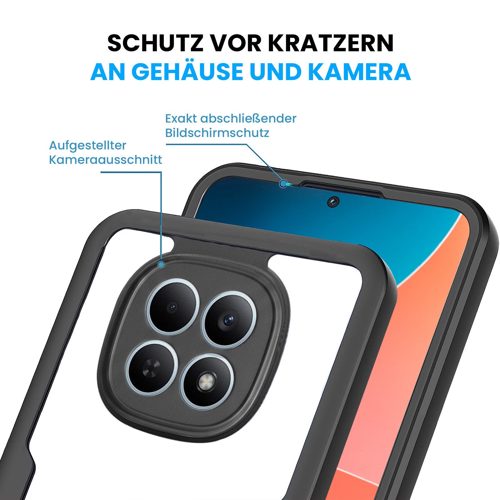 Tec-Expert Handyhülle 360 Grad Handy Hülle für Xiaomi Redmi Note 15 6.77 Zoll, 6.77, Rundum Schutz Cover Case Bumper robust Vollschutz