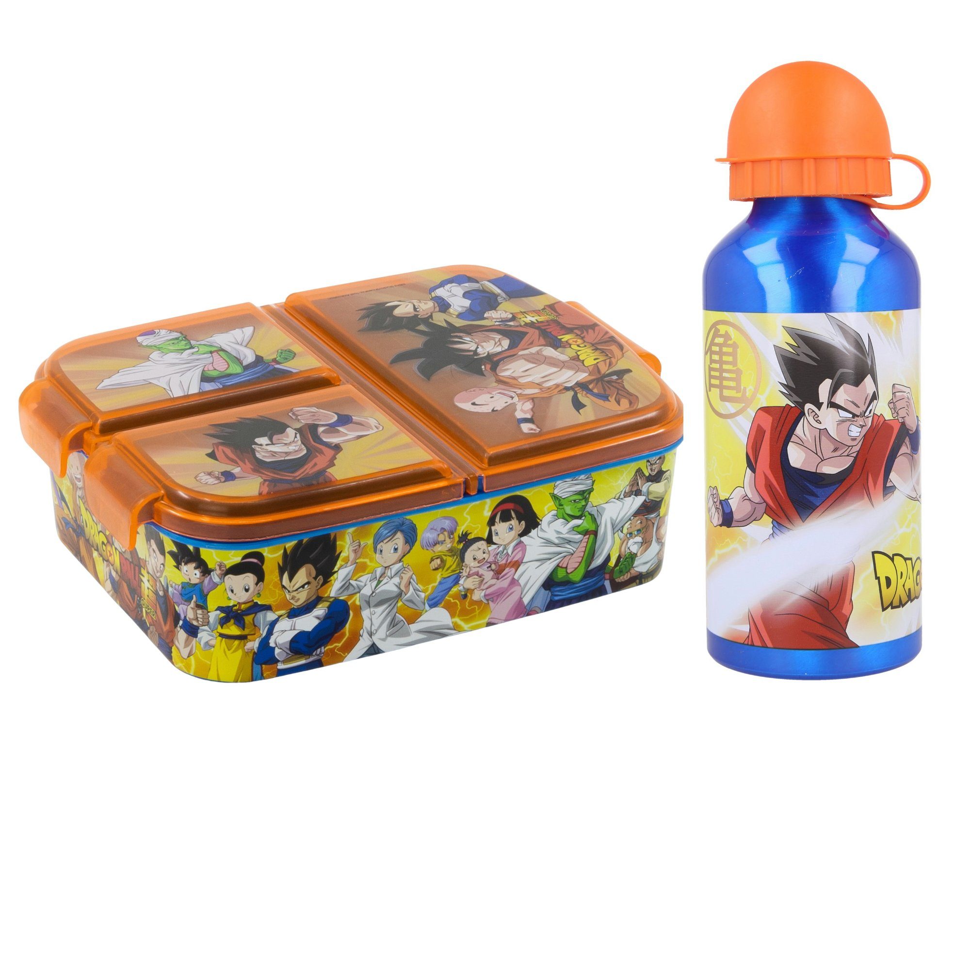 Dragon Ball Lunchbox Anime Dragon Ball Kinder 2 tlg Lunch Set, Kusnststoff Alu, (2-tlg), 3 Kammer Brotdose Alu-Trinkflasche