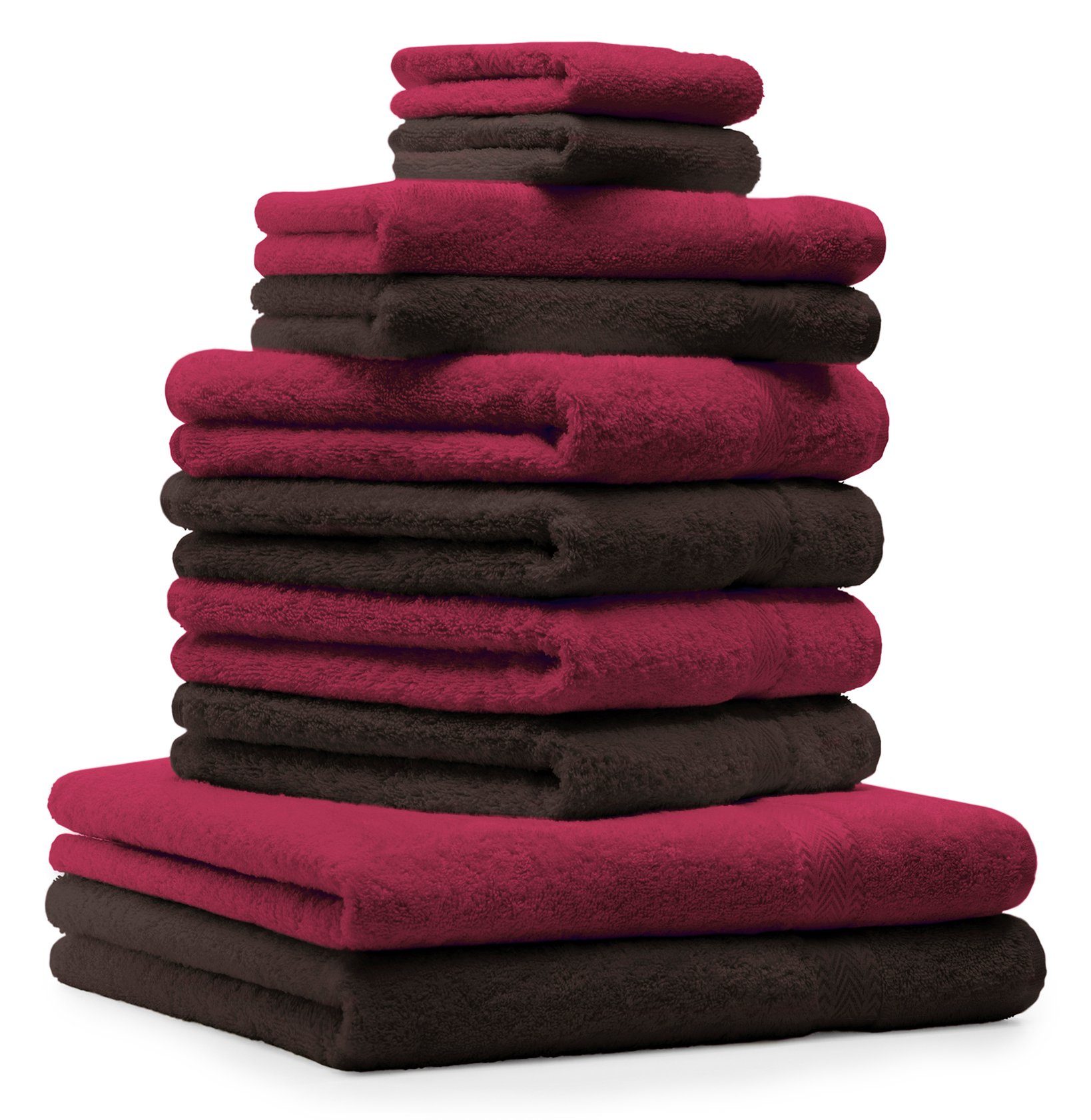 100% Betz (Set, Farbe 10-tlg) Dunkelbraun, & Dunkelrot 10-tlg. Set Handtuch Handtuch-Set Premium Baumwolle,
