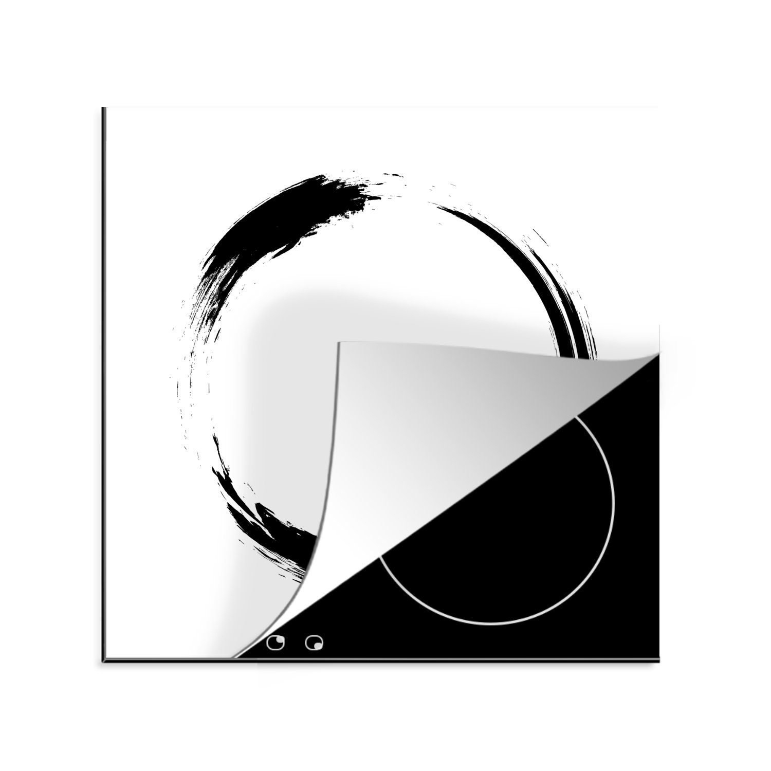 Vinyl, Ceranfeldabdeckung, Eine küche tlg), MuchoWow Ensō-Zeichens, schwarz-weiße cm, für des Arbeitsplatte Illustration 78x78 (1 Herdblende-/Abdeckplatte