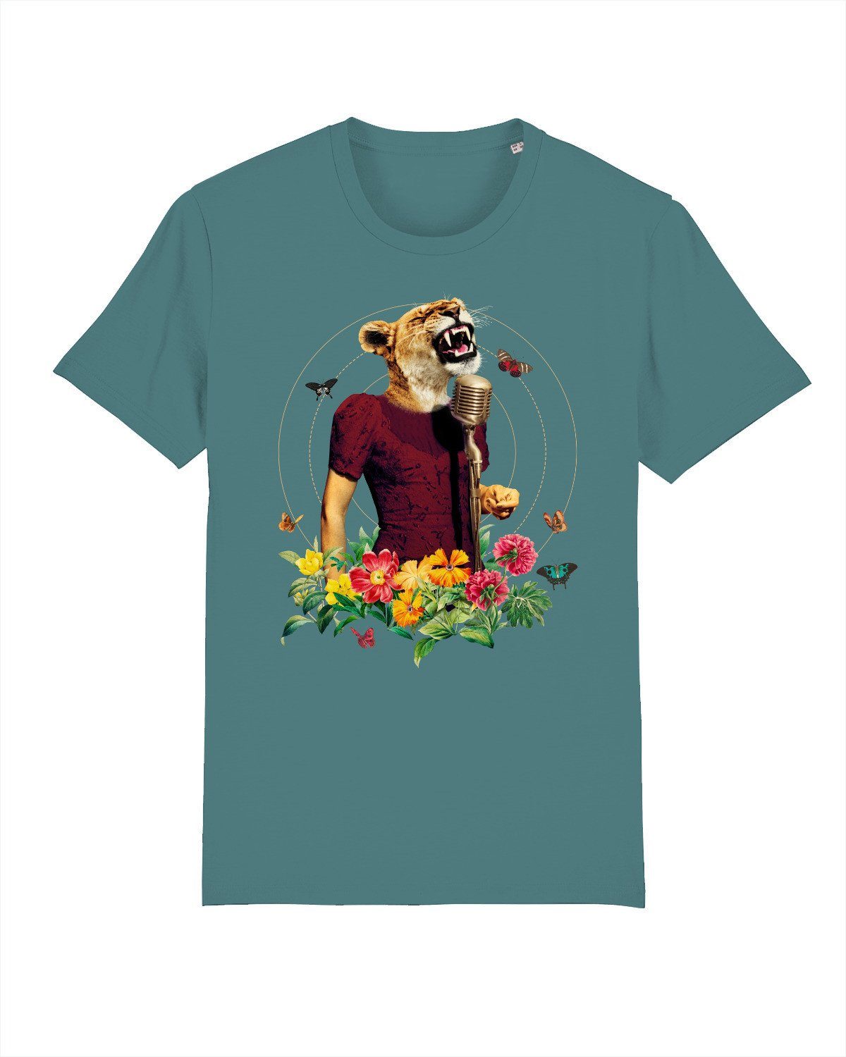 wat? Apparel Print-Shirt Fancy Lion (1-tlg) Teal Monstera