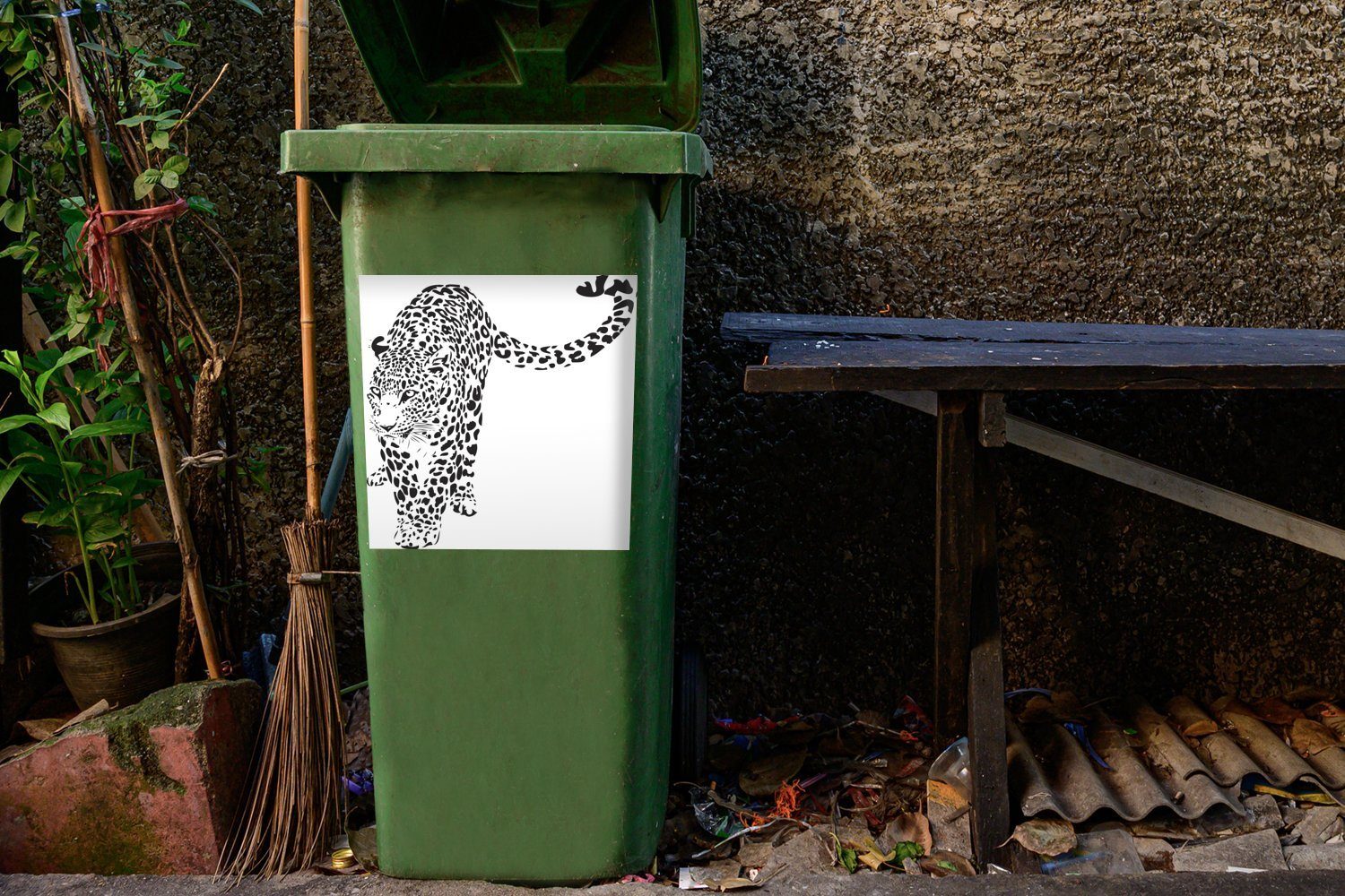MuchoWow Wandsticker Eine Illustration (1 Container, Mülltonne, Leoparden Sticker, Mülleimer-aufkleber, schreitenden St), eines Abfalbehälter