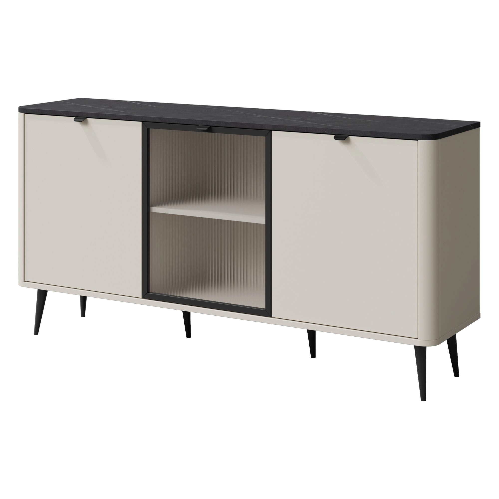 ROYAL24_MARKT Sideboard Marly Sideboard 160 cm mit 2 Türen und 1 Glastür