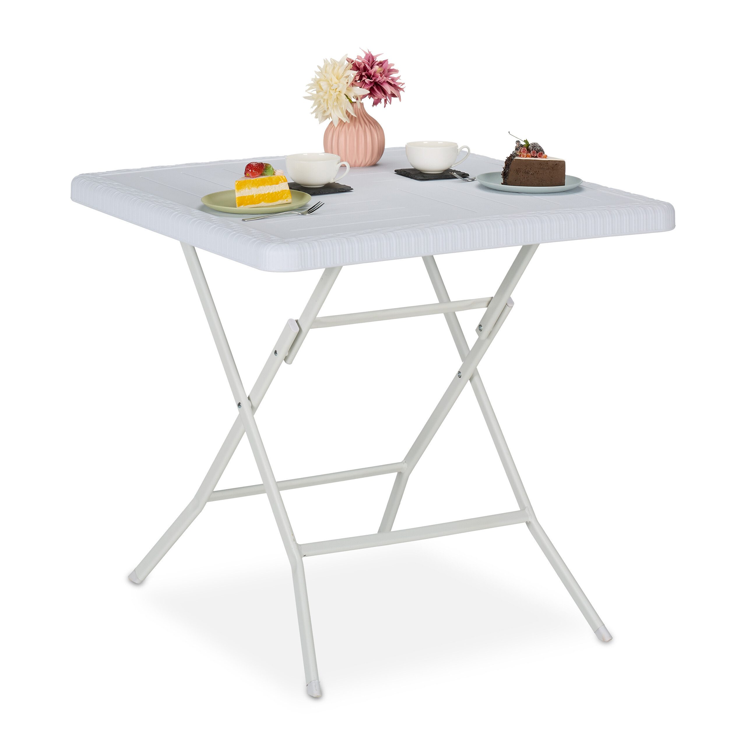relaxdays Gartentisch in Holzoptik, Weiß günstig online kaufen