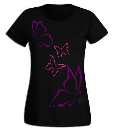 G-graphics T-Shirt Damen T-Shirt - Schmetterlinge Pink-Purple-Collection, mit trendigem Frontprint, Slim-fit, Aufdruck auf der Vorderseite, Print/Motiv, für jung & alt