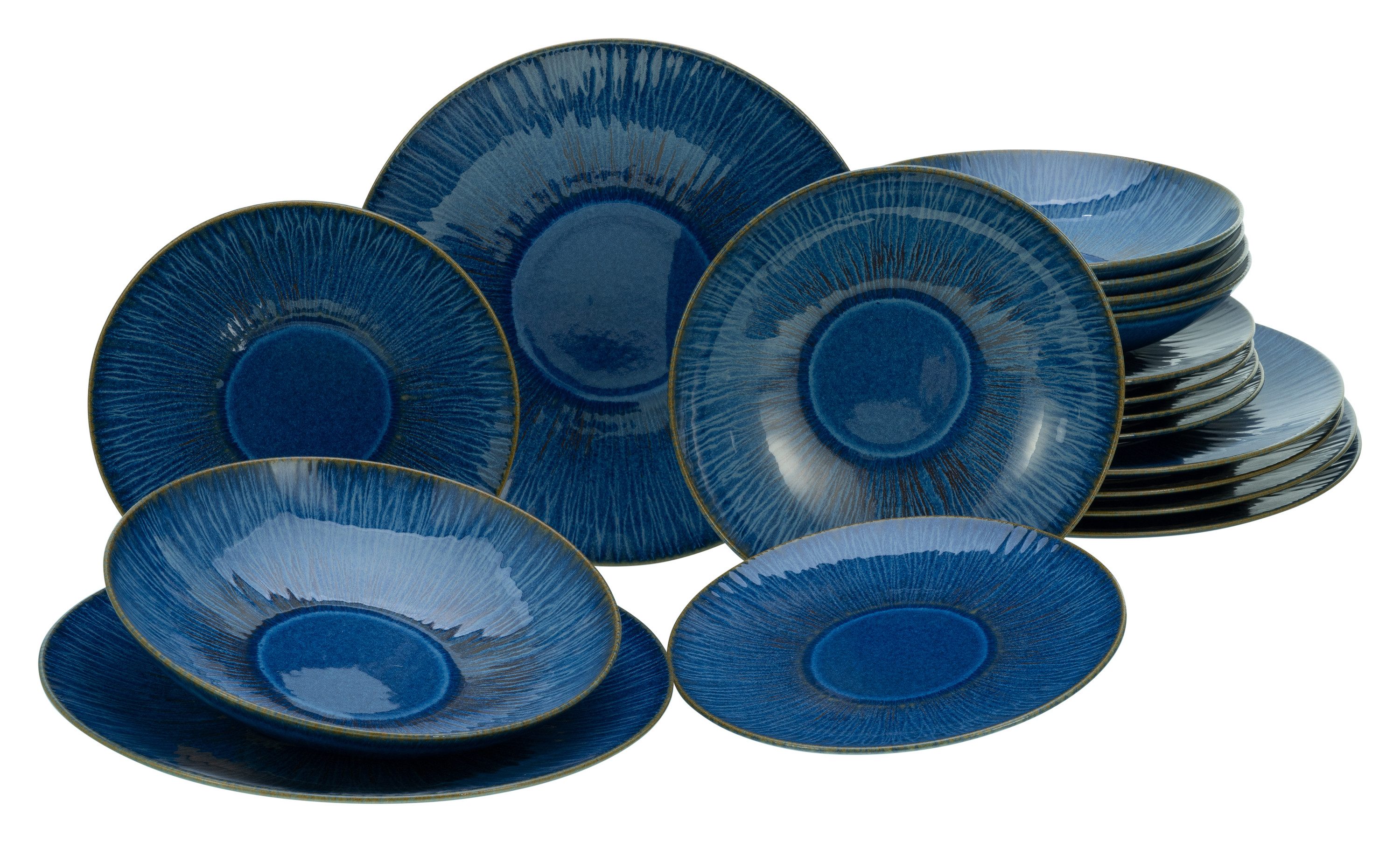 CreaTable Tafelservice Sea Breeze Hellblau (18-tlg), 6 Personen, Steinzeug