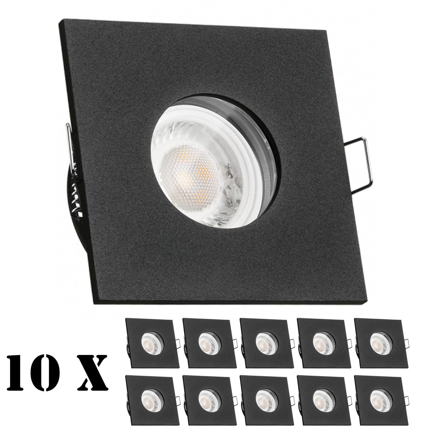 LEDANDO LED Einbaustrahler 10er IP65 LED Einbaustrahler Set extra flach in schwarz mit 5W Leuchtm