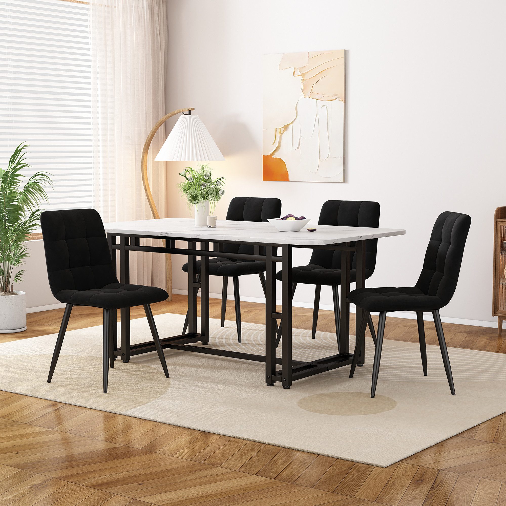 Runder Tisch & 4 Stühle Set – 80 Cm, Modern, Platzsparend – Für Besprechungsräume, Empfang, Café & Zuhause – Stühle Mit Leinenbezug, E1-Platte, Einfache Reinigung