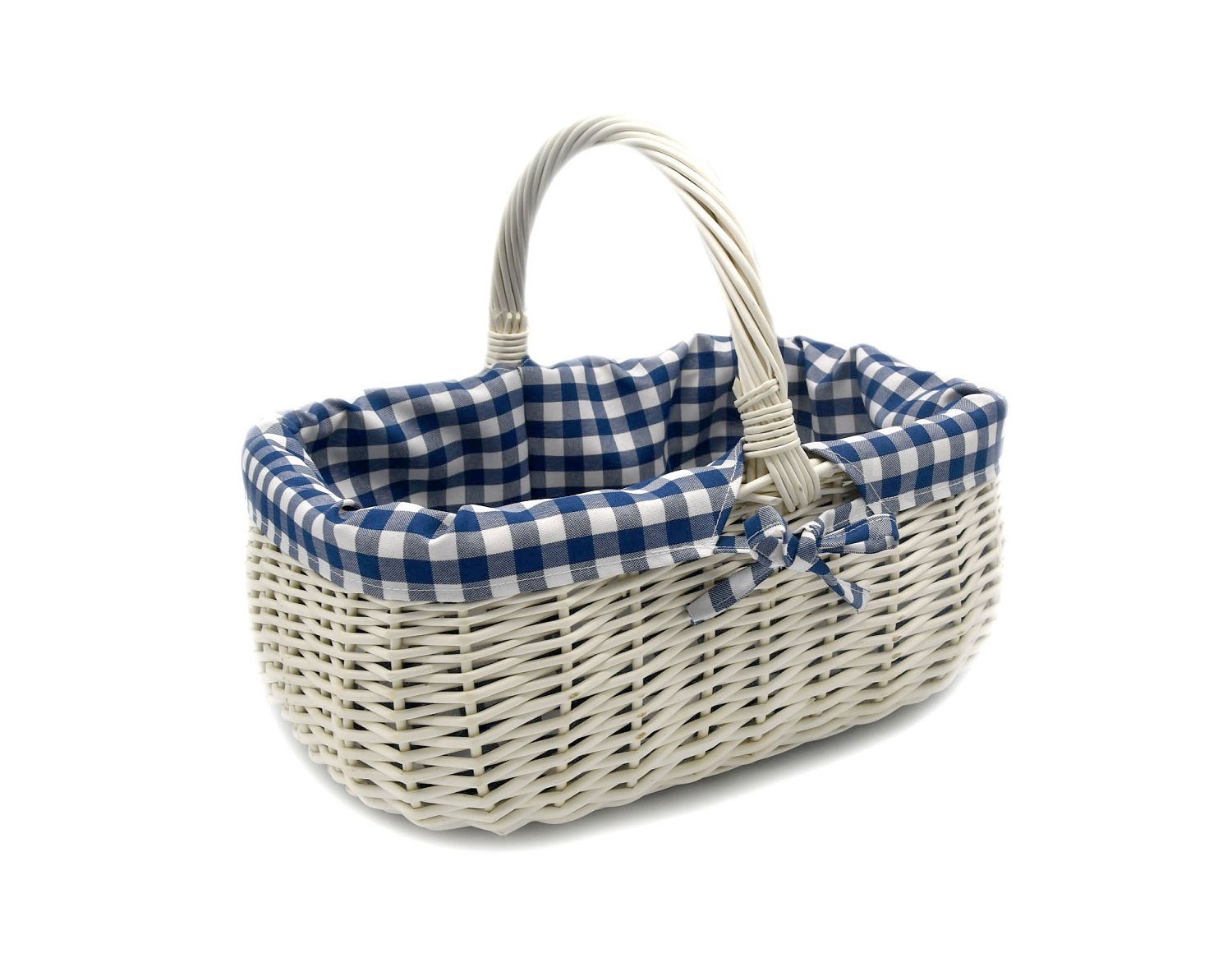 MyBer® Einkaufskorb Korb Weidenkorb 33/23/13cm (27cm mit Henkel). Handarbeit, Kleiner, stabiler Tragekorb aus Weide Vollweide weiß mit Stoffeinlage