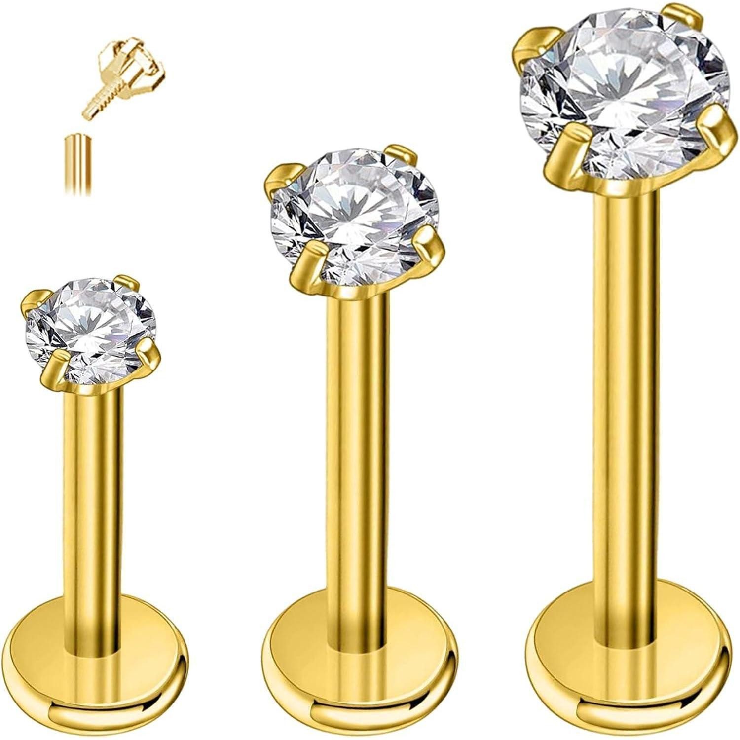 LuxusKollektion Piercing-Set Piercing Titan G23 Tragus Helix gold CZ Bar Di günstig online kaufen