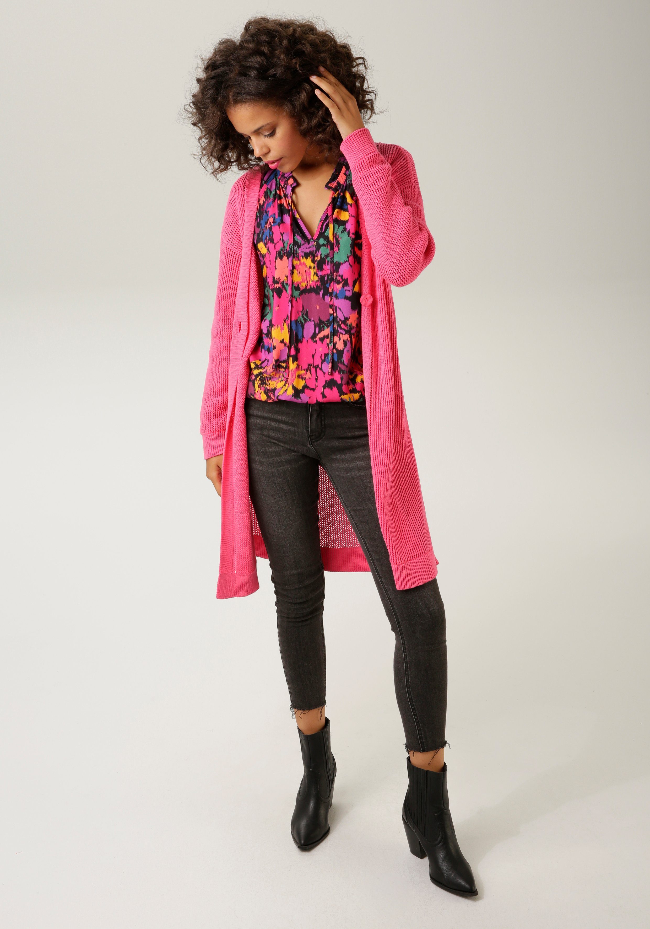 pink Strickjacke im trendigem Aniston CASUAL Netzstrickmuster